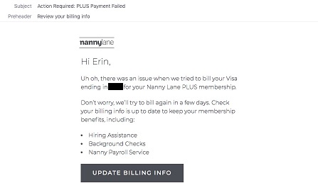 Image of an email asking customers to update their info